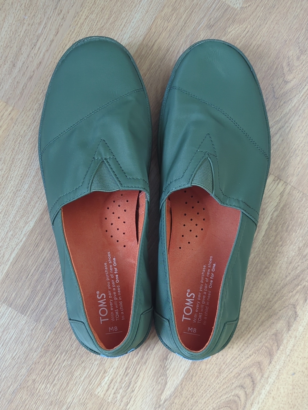 Toms Men's Slip-On Loafers in Olive Green with Orange Insole